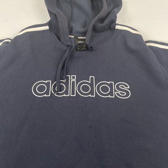 Adidas Men's Essentials Hoodie Sweatshirt Men’s L 3-Stripe Pullover Fleece Navy - Picture 8 of 9